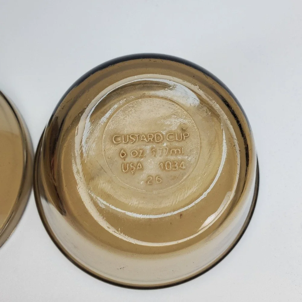 Vintage Smokey Brown Glass Custard Cups 6oz Ramekins‎ Set of 4 USA 1034